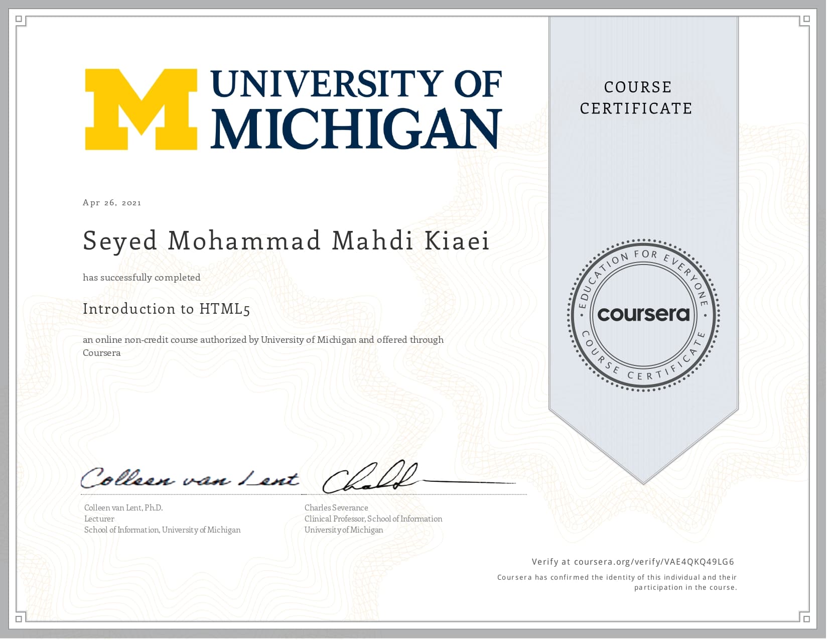 Introduction to HTML5 certificate